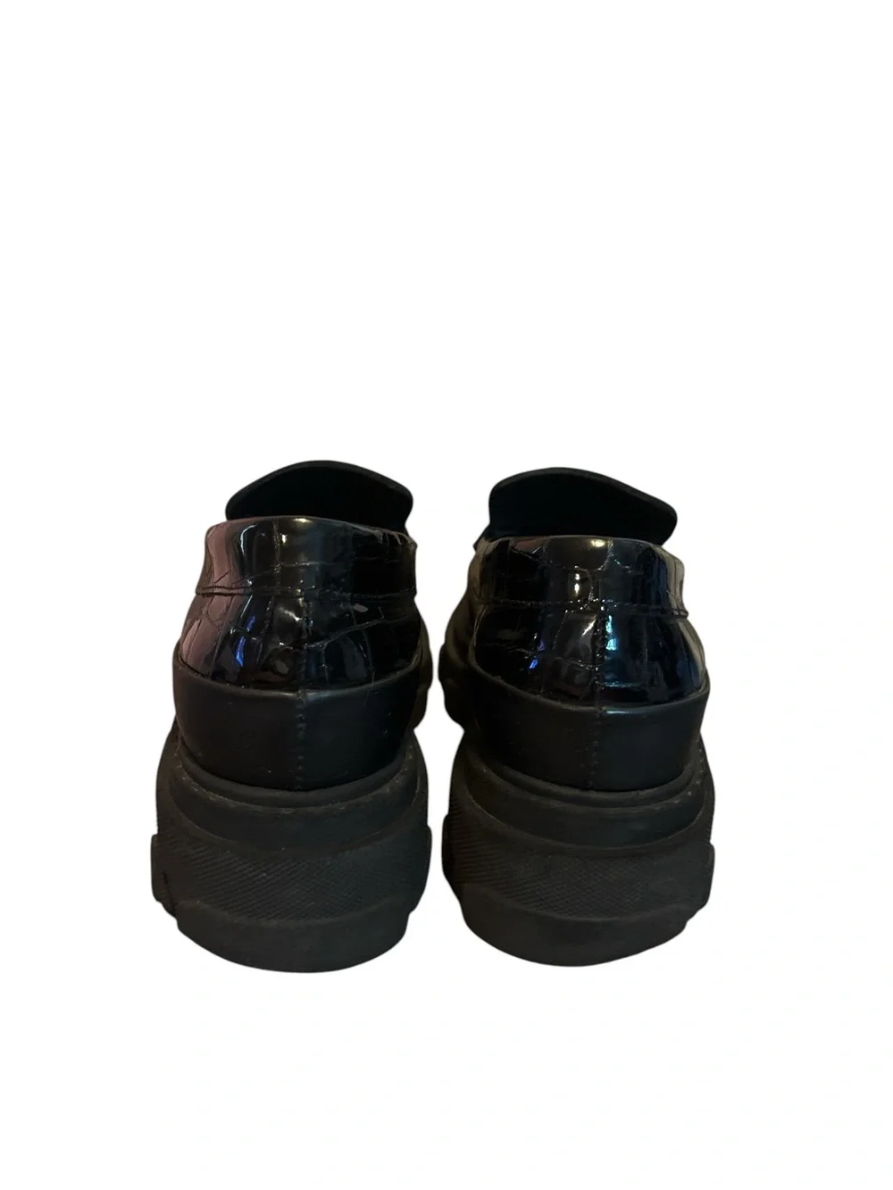 GANNI Chunky Platform Croc-Embossed Loafers in Black EU 36
